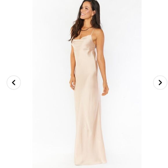 NWOT Show me your mumu Tuscany Maxi Slip Dress in champagne luxe satin Size M - Picture 3 of 11